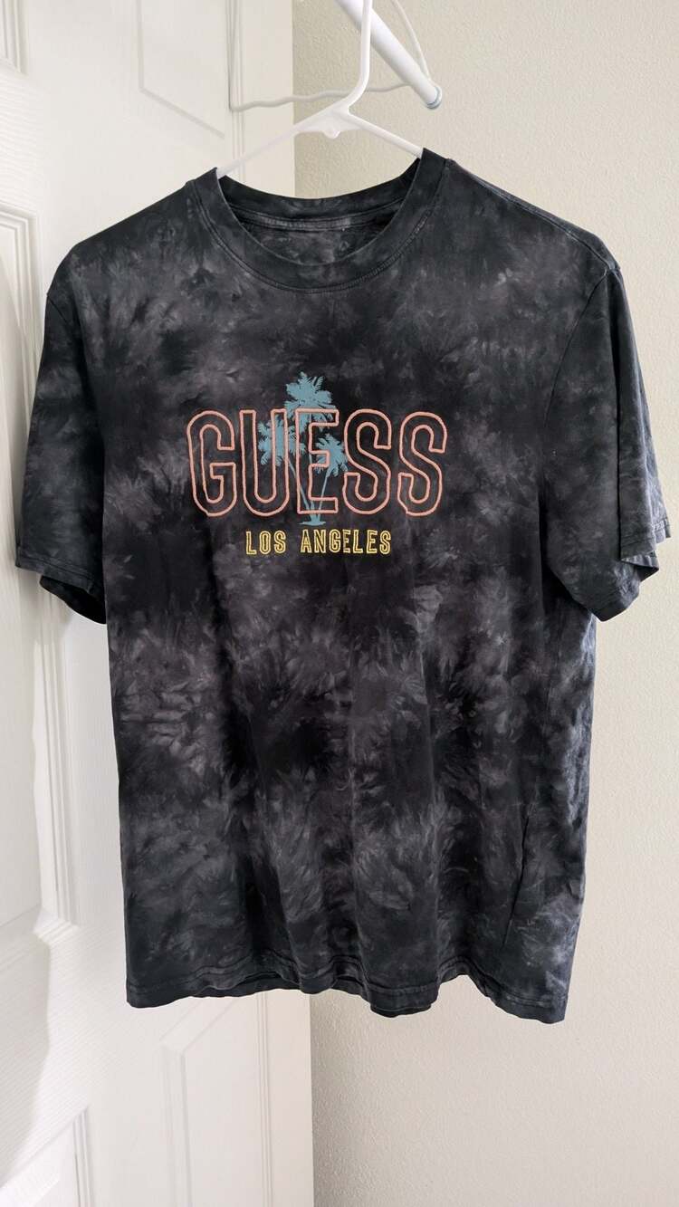 Guess Los Angeles T-Shirt Size M Black Tie Dye Palm Tree